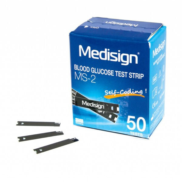 نوار تست قند خون مدیساین مدل MS-2 سازگار با دستگاه مدیساین MM1100 بسته 50 عددی
