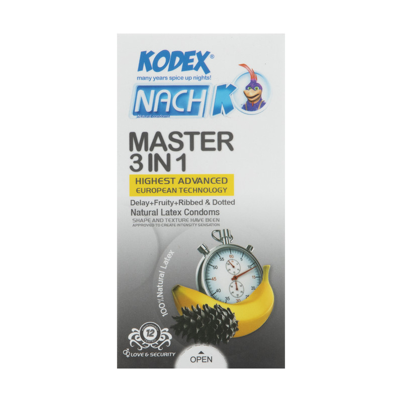 کاندوم تاخیری کدکس مدل Master 3 In 1 بسته 12 عددی ارسال فوری پرداخت درب منزل تهران بسته بندی محرمانه